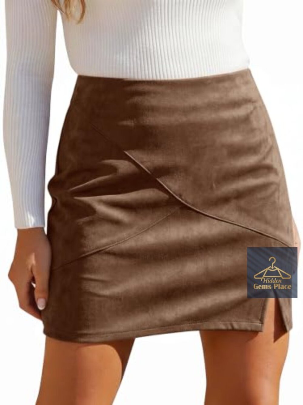 High Waisted Faux Suede Mini Skirt Straight Pencil Skort